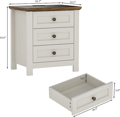 Farmhouse Dresser Nightstand Sets, 3-Piece Bedroom Furniture Set for Home | 5 Drawer Dresser Closet & 3 Drawer Nightstand Set of 2, Chest of Drawers for Bedroom, Living Room, Entryway, Antique White