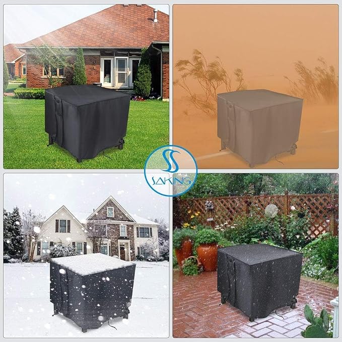 Saking Fire Pit Cover, 38 inch Square Fire Table Covers for Patio Gas Propane Firepit, Waterproof Outdoor Table Cover - 38"L x 38"W x 28"H