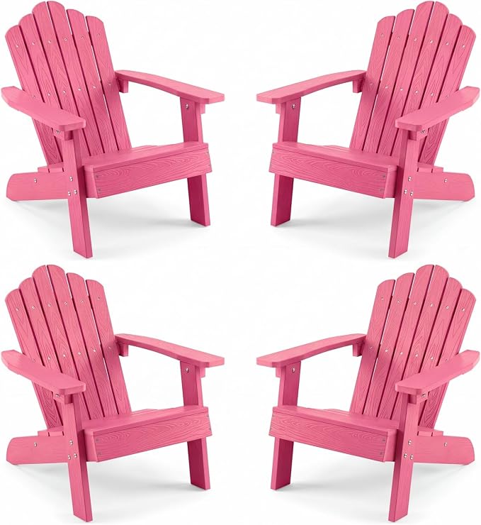 Giantex Kids Adirondack Chair, All-Weather HIPS Children's Outdoor Chair with Tilted High Backrest, Toddler Beach Chair for Garden Patio Backyard, Kids Lawn Chairs for Age 3-7 (4,Pink)