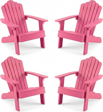 Giantex Kids Adirondack Chair, All-Weather HIPS Children's Outdoor Chair with Tilted High Backrest, Toddler Beach Chair for Garden Patio Backyard, Kids Lawn Chairs for Age 3-7 (4,Pink)