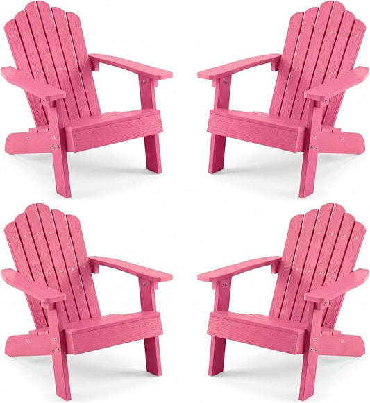 Giantex Kids Adirondack Chair, All-Weather HIPS Children's Outdoor Chair with Tilted High Backrest, Toddler Beach Chair for Garden Patio Backyard, Kids Lawn Chairs for Age 3-7 (4,Pink)
