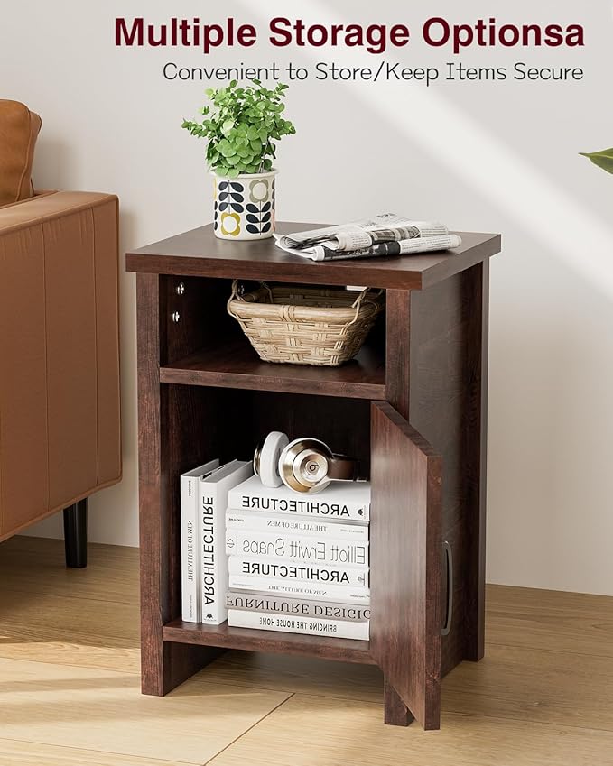 YESHOMY Farmhouse Modern Nightstand with Shelf and Barn Door, Set of 1 for Bedroom, Espresso