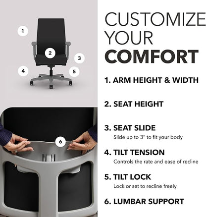 HON Ignition 2.0 Mid‑Back Ergonomic Office Chair, Mesh Task Seating with Lumbar Support, Advanced Synchro‑Tilt, Height and Width Adjustable Arms, Titanium Frame, Onyx