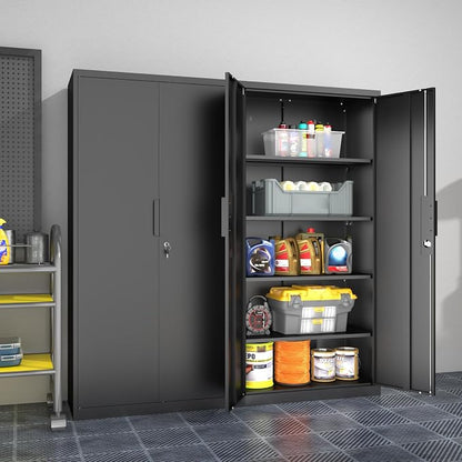 Metal Garage Storage Cabinet with Lock, 71" Tall Steel Storage Locker with 4 Adjustable Shelves, Heavy Duty Metal Cabinet for Garage, Office, Home, 31.5”W × 16.5”D, Black
