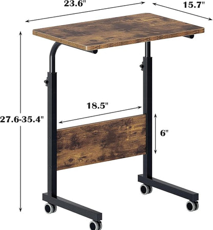 DlandHome Rolling Desk Mobile Standing Desk Mobile Side Table 23.6 Inches w/Wheels Adjustable Movable Portable Laptop Computer Stand for Bed Sofa,DUS-05#1-60FG-FBA
