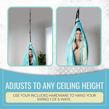 Indoor Sensory Swing for Kids or Outdoor – Holds 300lbs, Double-Layer, & 360° Swivel, Calming Compression Therapy Swing Hammock for Kids & Adults with All Hardware – Sensory-Motor Toys & Gifts