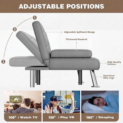 Homall Futon Sofa Bed, Leather Futon Couch with Removable Armrests, Adjustable Recliner Sleeper Sofa Bed with Dual Cup Holders for Living Room, Apartment, Office (Gray)