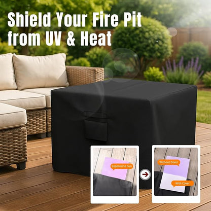 SHINESTAR Fire Pit Cover Square, Fits for 28-32 Inch Fire Pit Table, Gas Fire-600D Heavy Duty Fabric, Waterproof and Windproof, 32 x 32 x 24 Inches, Black
