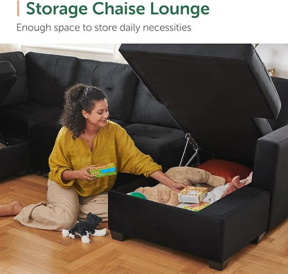 HONBAY Modular Sectional Sleeper Sofa with Pull Out Bed, U Shaped Sleeper Couches with Storage Chaise, 114'' Sleeper Sectional Sofas for Living Room, Apartment (Velvet Black)
