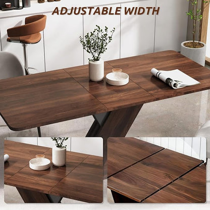 Extendable Dining Table for 4-8 People,55.12''-70.87''Modern Space-Saving Wood Kitchen Table,Rectangle Folding Conference Meeting Table for Living Meeting Room Kitchen,Walnut