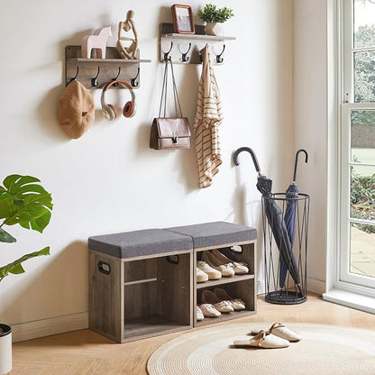 YMYNY Small Shoe Storage Bench with Cushion, 2 Tier Entryway Bench with Shoe Storage, Shoe Rack Bench for Entryway, Living Room, Hallway, Closet, Bedroom, 15.4L*11W*16.54H, Silver Gray UHBD028Y