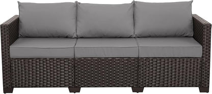 Rattan Star Wicker Patio Sofa Outdoor Furniture Outdoor Couch Deep Seat Sofa High Backrest with Waterproof Cover and Non-Slip Cushions, Grey