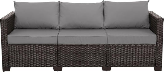 Rattan Star Wicker Patio Sofa Outdoor Furniture Outdoor Couch Deep Seat Sofa High Backrest with Waterproof Cover and Non-Slip Cushions, Grey