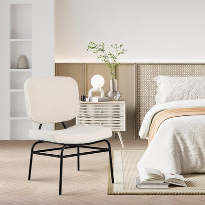 Giantex Modern Armless Accent Chair - Sherpa Reading Chair with Sponge Padding, Adjustable Foot Pads & Metal Frame, Upholstered Side Chair for Living Room, Bedroom & Reading Room, Beige