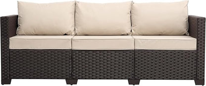 Rattan Star Outdoor Furniture Couch 3 Seater Sofa Outdoor Brown Wicker Sofa Deep Seat High Backrest Patio Couch with Non-Slip Cushions Waterproof Cover, Khaki