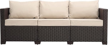 Valita Patio Furniture 3-seat Sofa Brown Wicker Outdoor Furniture Outdoor Couch Deep Seat High Backrest Waterproof Cover Anti-Slip Washable Cushions, Khaki