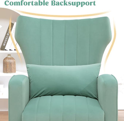 Accent Chairs Set of 2,Upholstered Living Room Chairs,High Back Arm Chairs with Metal Legs Lumbar Reading Chairs for Living Room,Bedroom, Apartment Lake Green
