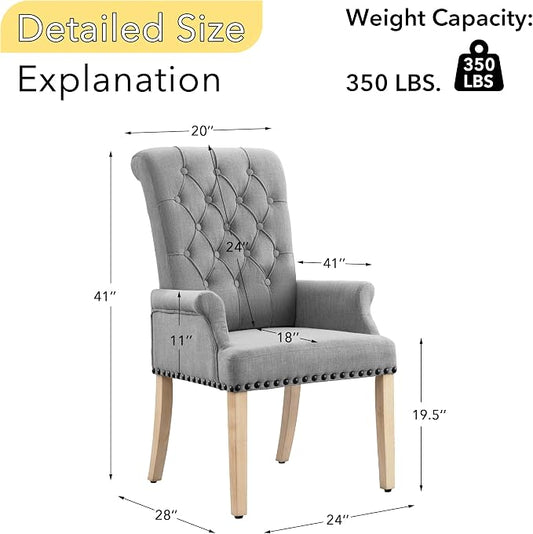 adochr Upholstered Fabric Accent Dining Chair, Elegant Tufted Club Dining Room Kitchen Room Arm Dining Chair, Light Grey