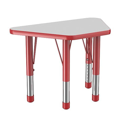 FDP Trapezoid Activity School and Classroom Kids Table (18 x 30 inch), Chunky Toddler Legs for Collaborative Seating Environments, Adjustable Height 15-24 inches - Gray Top and Red Edge