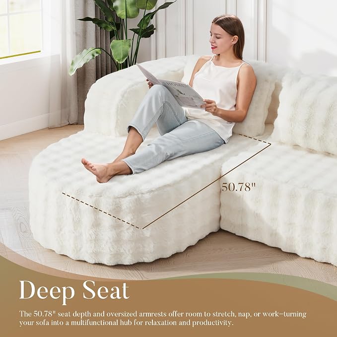 Hobestluk Modular Sectional Sofa Couches L-Shape Couch 3 Seat Modular Sofa Memory Foam Sectional Couches for Living Room, Cloud Couch (Round Eider White, 96", Left Hand Facing)