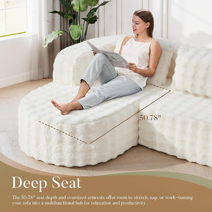 Hobestluk Modular Sectional Sofa Couches L-Shape Couch 3 Seat Modular Sofa Memory Foam Sectional Couches for Living Room, Cloud Couch (Round Eider White, 96", Left Hand Facing)