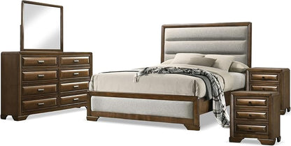 Furniture of America Johan Transitional Solid Wood 5-Piece King Panel Bedroom Set with 2 Nightstands, Box Spring Needed, Brown and Light Gray