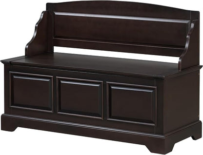 Knocbel Rustic Entry Storage Bench with Hidden Compartments and Removable Cushion, Wooden Entryway Hallway Foyer Shoe Bench Bedroom End of Bed Bench (Espresso and Beige)