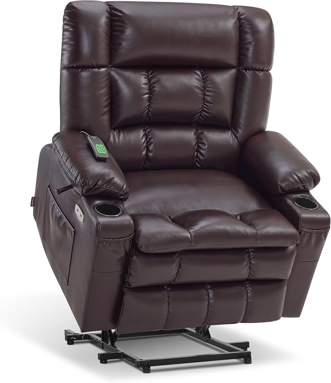 MCombo Extra Wide Dual Motor Power Lift Recliner Chair for Elderly, Zero Gravity Lift Chair with Heat and Massage, Infinite Position Recliners, USB Ports, Faux Leather R7897 (Dark Brown, Medium-Wide)