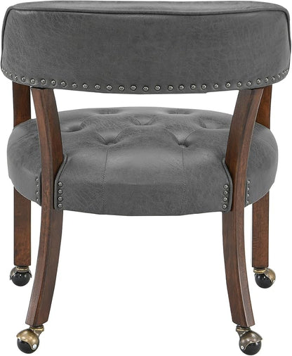 LEEMTORIG Set of 6 Dining Chairs with Casters and Arms, Rolling Dining Chairs with Wheels for Elderly, Ergonomic Wide Seat Wooden Office Chair, 26" Dx25.2 W, Cherry Legs&Dark Grey Fabric SY-1533-GY