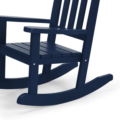 Costaelm Paradise Kids Outdoor Preschool HDPE Plastic Rocking Chair (Set of 2), Navy Blue