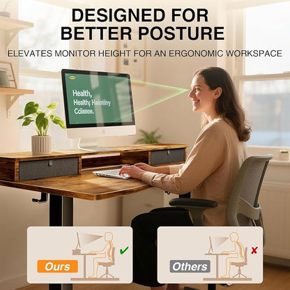 Veken 47.2"×27.6" Standing Desk with Storage Drawers, Adjustable Height Computer Table with Monitor Shelf, Home Office Desk for Study, Gaming, Workstation, Brown | Stand up Computer Desk for Home Office, Work & Study, with Storage, 3 Memory Presets, Ca...