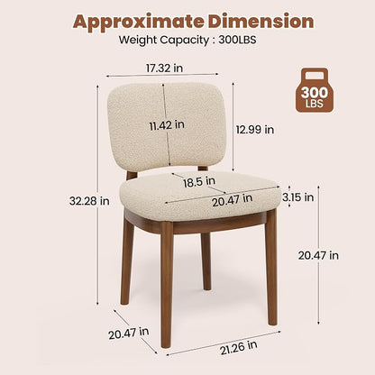 Wooden Dining Chairs Set of 4, Boucle Upholstered Kitchen Chairs with Solid Wood Legs, Mid Century Modern Dining Chairs, Farmhouse Side Chair with Hardwood Frame for Dining Room, Beige