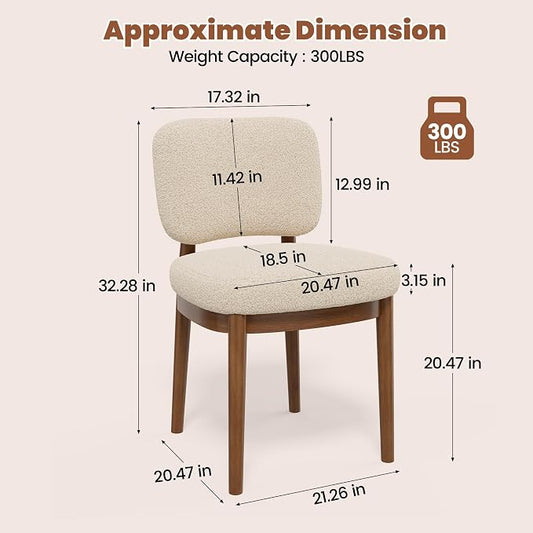 Wooden Dining Chairs Set of 4, Boucle Upholstered Kitchen Chairs with Solid Wood Legs, Mid Century Modern Dining Chairs, Farmhouse Side Chair with Hardwood Frame for Dining Room, Beige