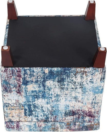 Adeco 18 Inch High Cube Ottoman Storage, Linen Chair Foot Stools, Upholstered Vanity Stool with Hinged Lid, Solid Wood Legs