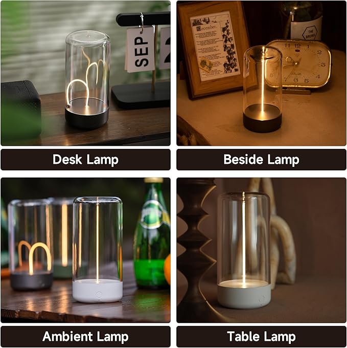AUGE LIGHT Mini Minimalist Table Lamp Cordless Lamp Rechargeable Table Lamp Portable Nightstand Lamps Desk Lamps for Home Office Mood Lighting for Desk Decor Beside 2 Packs (Gray+White)