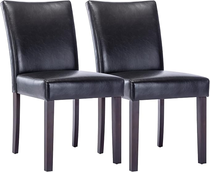 Watson & Whitely Modern Upholstered Dining Chairs, Faux Leather, Black | Solid Wood Legs, Padded Seat, Low Back, Armless Kitchen Chairs for Dining Room, Restaurant, Set of 2