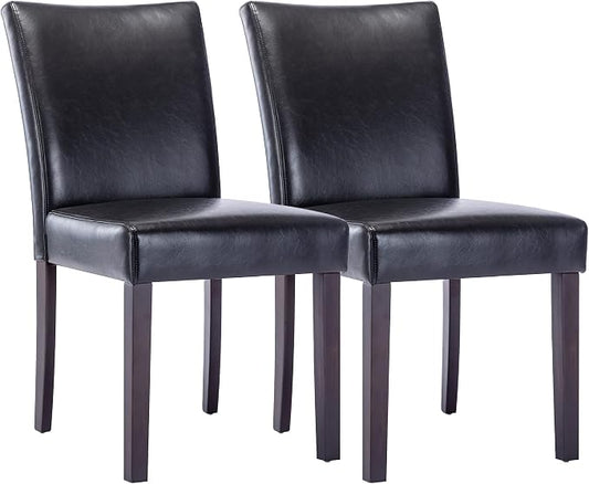 Watson & Whitely Modern Upholstered Dining Chairs, Faux Leather, Black | Solid Wood Legs, Padded Seat, Low Back, Armless Kitchen Chairs for Dining Room, Restaurant, Set of 2