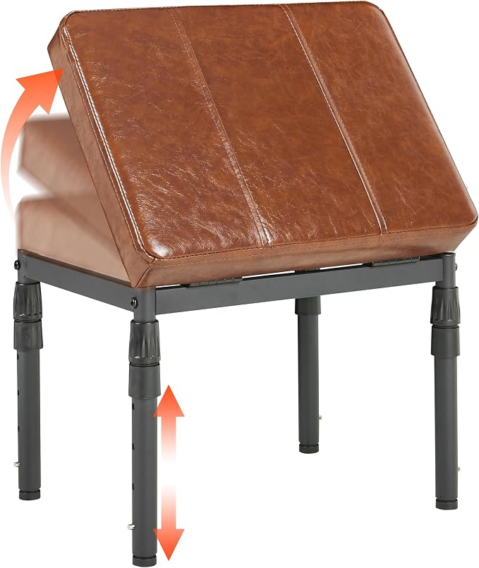 TIOPGHAD Adjustable Ottoman Pouf, 60 Degree Tilt, Brown Synthetic Leather | 4-Height Footrest, 28 Positions, Iron frame, Foam Cushion, 15.74 x 11.81 x 13.34 in, Under Desk, Living room, Home Office"