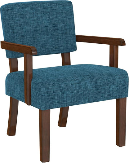 FAGAGA Accent Chair,Armchairs with Solid Wood Frame and Legs,Upholstered Reading Leisure Chair for Bedroom,Office,Waiting Room (Linen, Blue, One Chair)