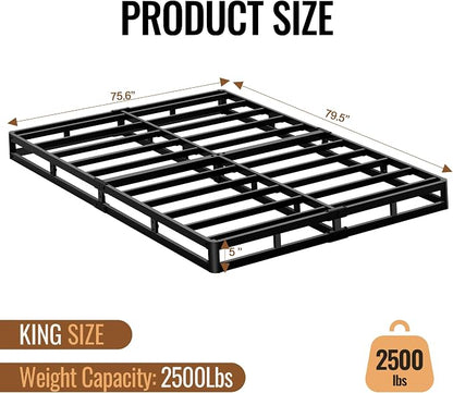 King Size 5 Inch Box Spring - Heavy Duty Metal Mattress Foundation (2500lbs Capacity), Noise-Free, Easy Assembly with Removable Fabric Cover