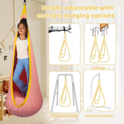 Sensory Pod Swing Hanging Seat Hammock Chair (Pink) | Indoor and Outdoor Use Capacity 300lbs