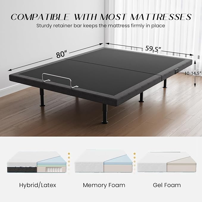 Adjustable Bed Frame Queen with Massage -Wireless Remote Electric Power Bed Foundation Under-Bed Lighting | Zero Gravity | USB PortsX2 | Height Adjustable Legs