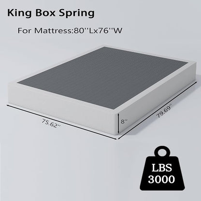 Vaciwe 8 Inch King Size Box Spring, Heavy Duty Metal Mattress Foundation with Easy Clean Fabric Cover, Noise Free,Easy Assembly.