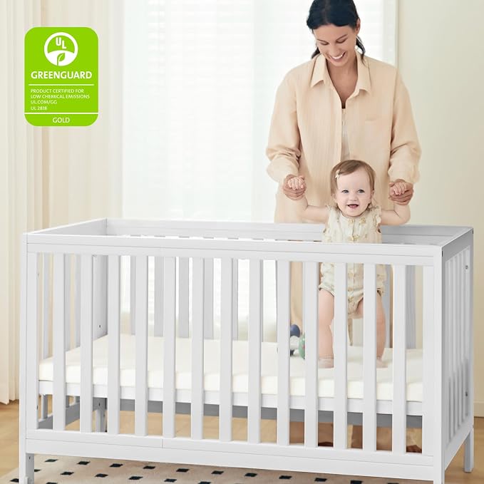 MAMAZING EvoNest Baby Crib, 11 in 1 Convertible Crib with Wheels, 100% New Zealand Wood Growing Bed, Full Size Crib for Baby, 4 Adjustable Mattress Height, White