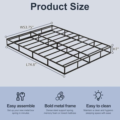 Box Spring, Metal Frame Mattress Foundation with Fabric Cover, Easy Assembly, Noise-Free (7 Inch, Full)