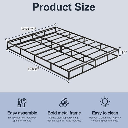 Box Spring, Metal Frame Mattress Foundation with Fabric Cover, Easy Assembly, Noise-Free (7 Inch, Full)