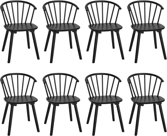 LUE BONA Black Dining Chairs Set of 8, Farmhouse Wood Dining Chairs with Semicircular Backrest, Spindle Dining Chair for Kitchen and Dining Room, 18 Inch