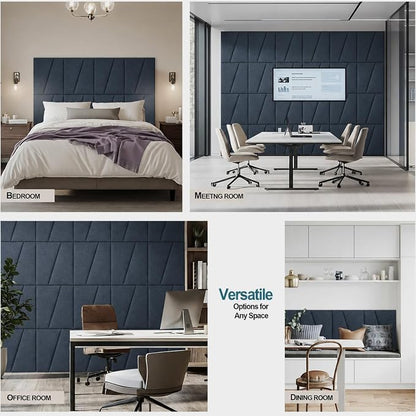 Peel and Stick Headboard Panels for Bed，Soft Padded Fabric Noise-Reducing Panels with Modern Stylish Design for Bedroom Decor (Dark Blue, Queen)