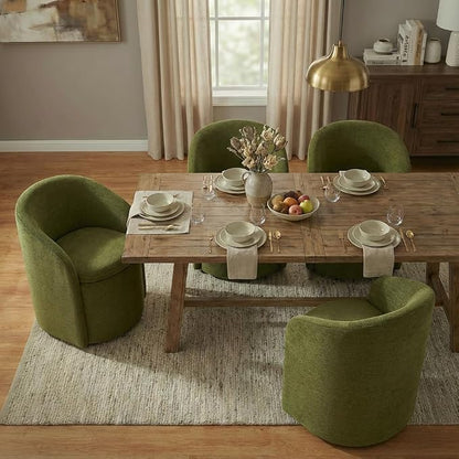 KISLOT Upholstered Dining Chairs with Casters, No Assembly Rolling Modern Dining Room Chairs with Hidden Storage & Barrel Backrest, Accent Chair for Bedroom, Living Room, Dressing, Green, Set of 1