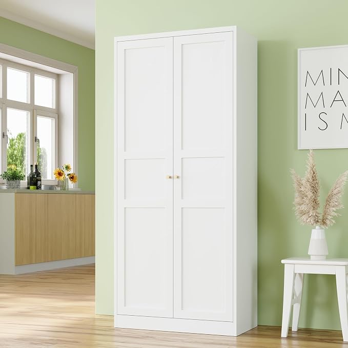 RAVIGIN Metal Storage Cabinet,71" H Pantry Cabinet with 2 Doors and 5 Adjustable Shelves,6 Tier Tall Kitchen Storage Cabinets for Kitchen,Pantry,Living/Study/Laundry Room(White)